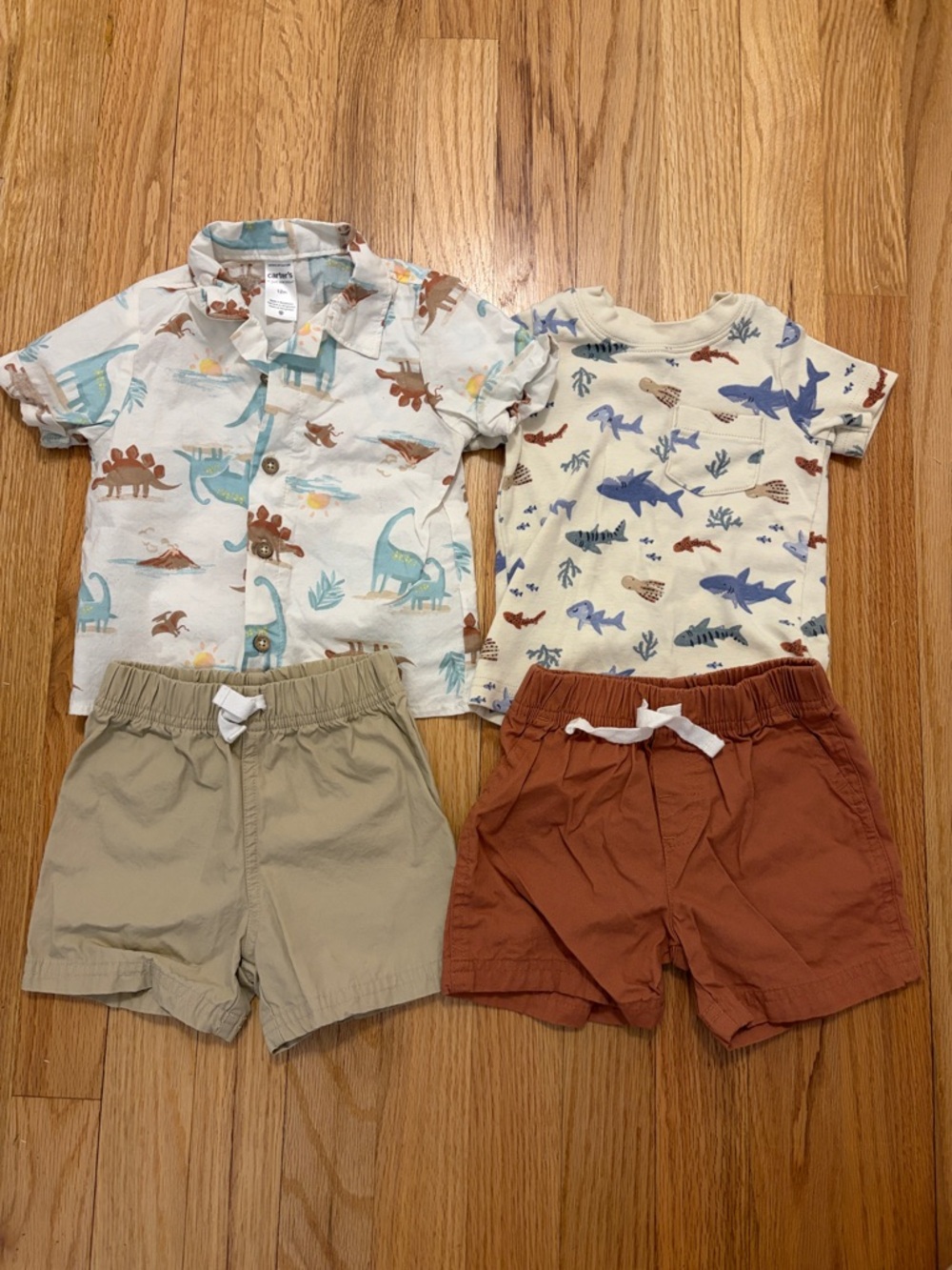 Carter's Boys 4-Piece Dino & Shark Matching Set in Cream, Tan, Rust